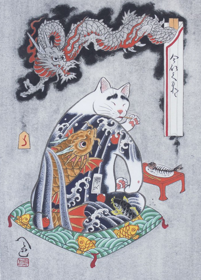 japanese-tattoo-paintings-monmon-cats-kazuaki-horitomo-11