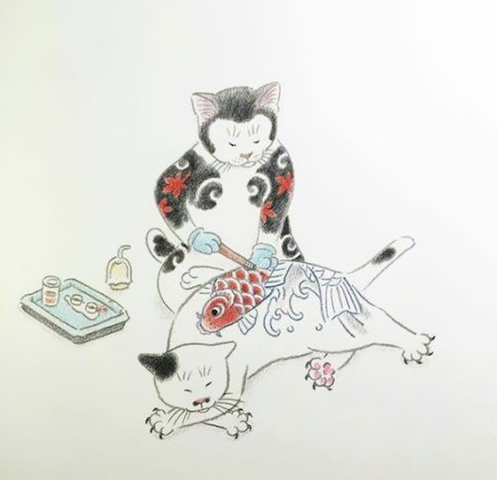 japanese-tattoo-paintings-monmon-cats-kazuaki-horitomo-3
