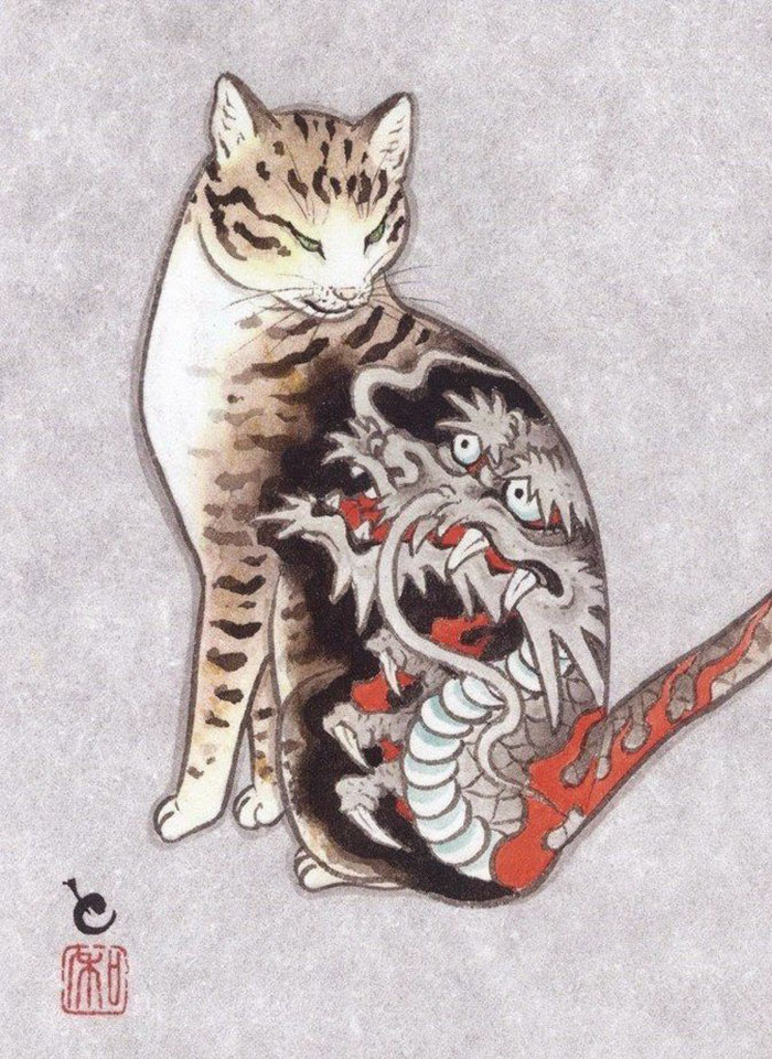 japanese-tattoo-paintings-monmon-cats-kazuaki-horitomo-7