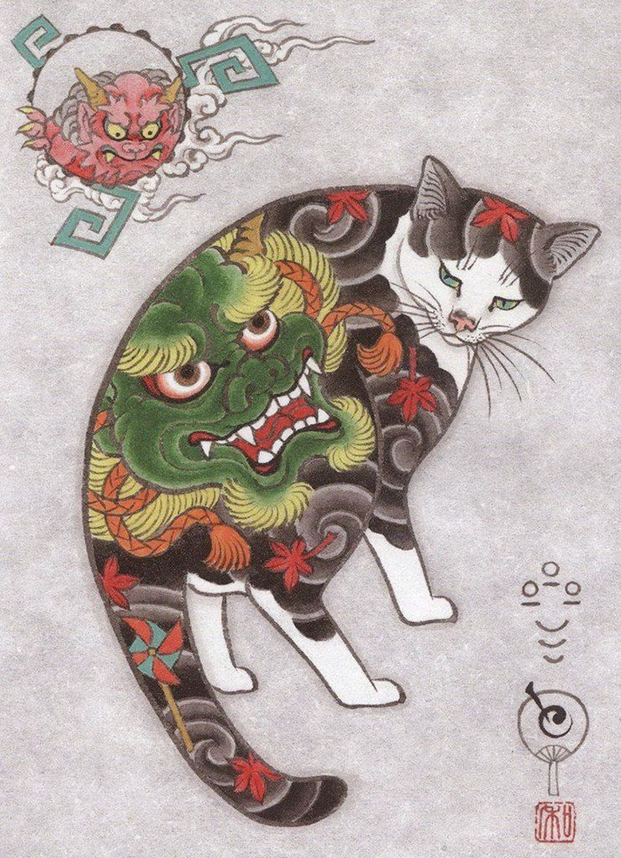 japanese-tattoo-paintings-monmon-cats-kazuaki-horitomo-9