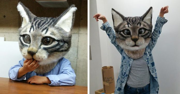 cat-head-mask-needle-felt-housetu-sato-japan-school-wool-art-FB